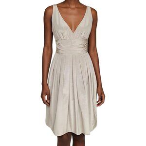 Nicole Miller NWT Tan Shirred Antique Satin V-Neck Dress Women's Size 8